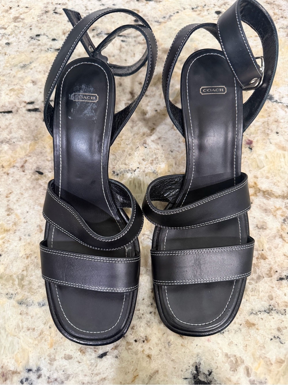 COACH Black Leather Strappy Heeled Sandals
